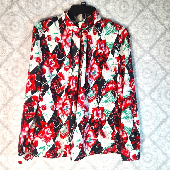 VTG High Mock Neck Secretary Pleated Blouse Back Zip Size M - Picture 1 of 8